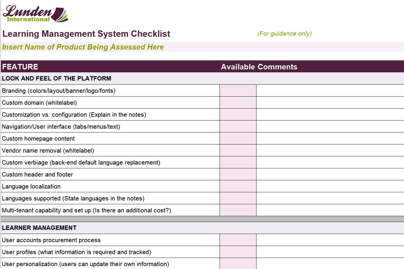 Learning Solution: LMS Checklist